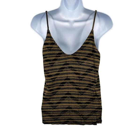 Silence + Noise Urban Outfitters Stripped Sleeveless Zipper V-Neck Tank Top - Picture 2 of 7